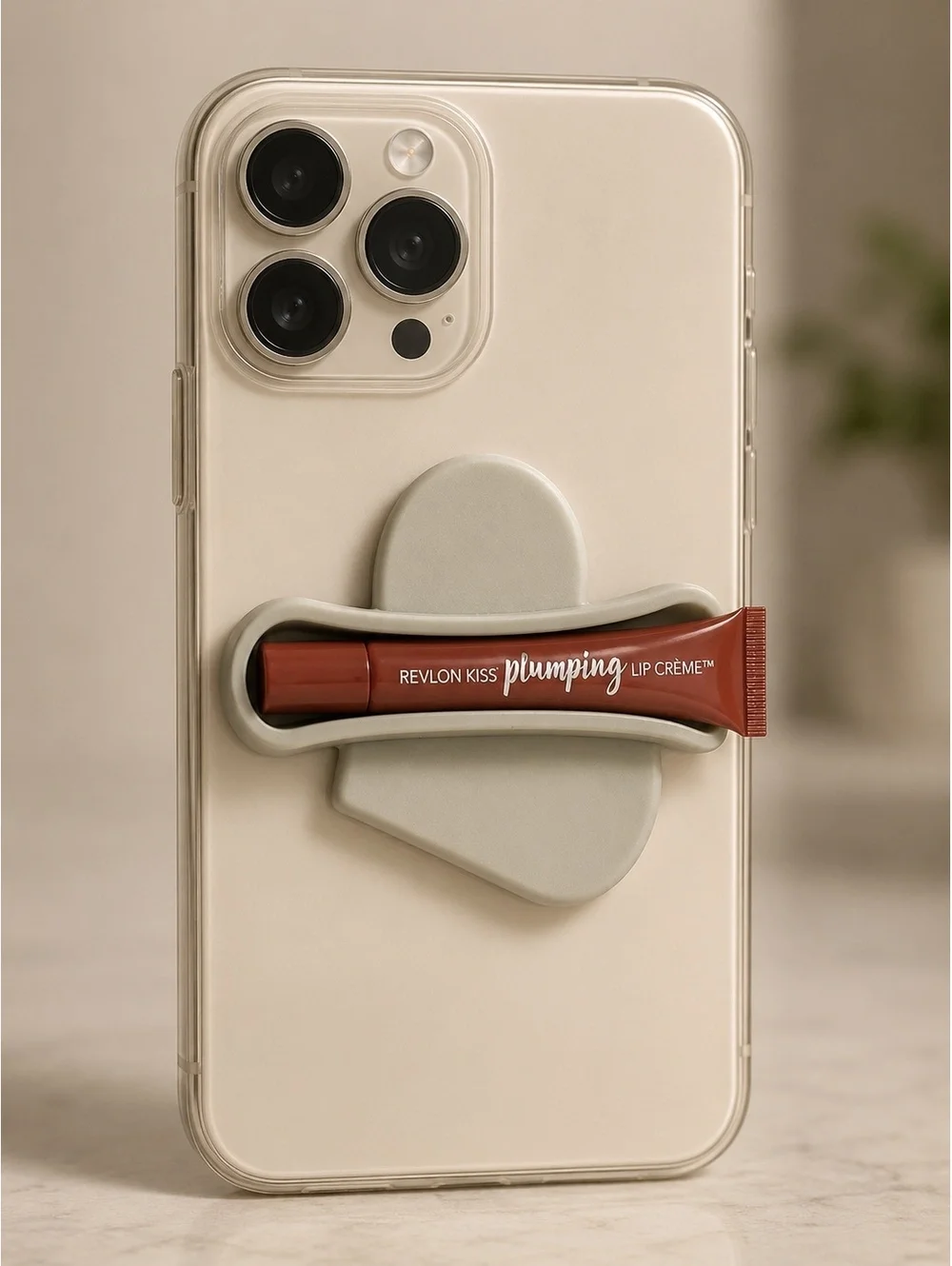 Heart Phone Lip Holder + Revlon Kiss Plumping Lip Crème 525 Barely Blush Set